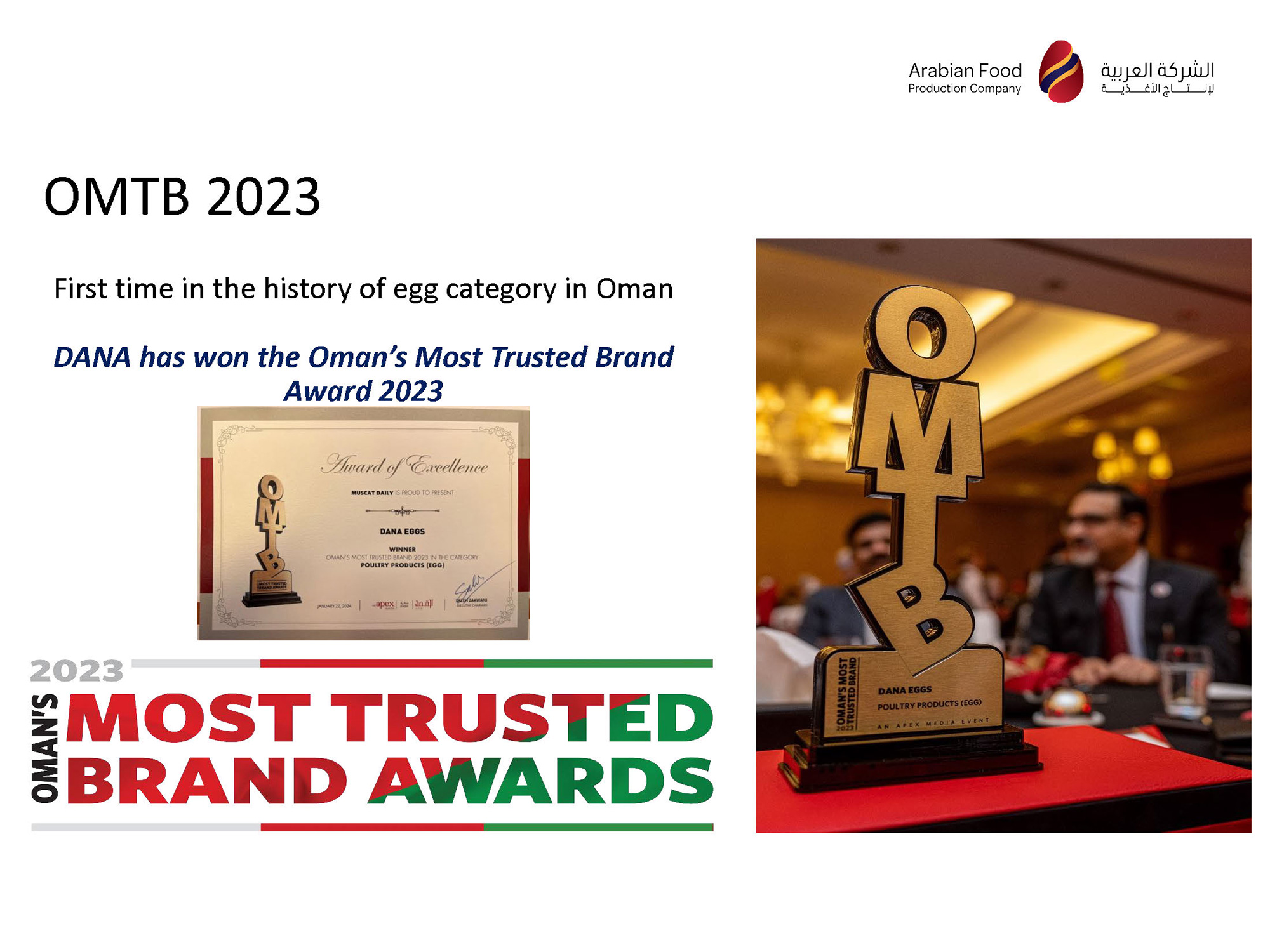 Oman's Most Trusted Brand Awards 2023 受賞の写真1枚目